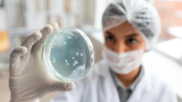 Close up blurry scientist holding petri dish. It represents IVD regulatory path.