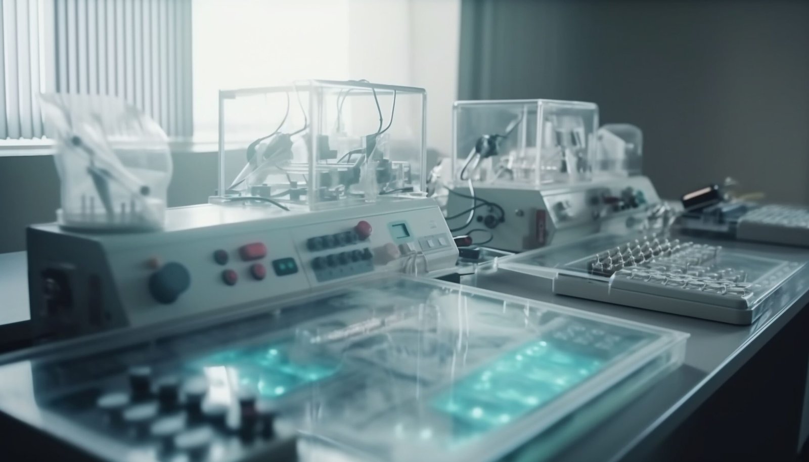 Table with medical products. Hospital setting. Medical device registration.