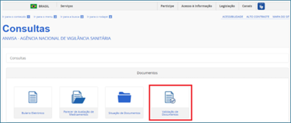 Exemplo de tela de validação no Solicita Anvisa