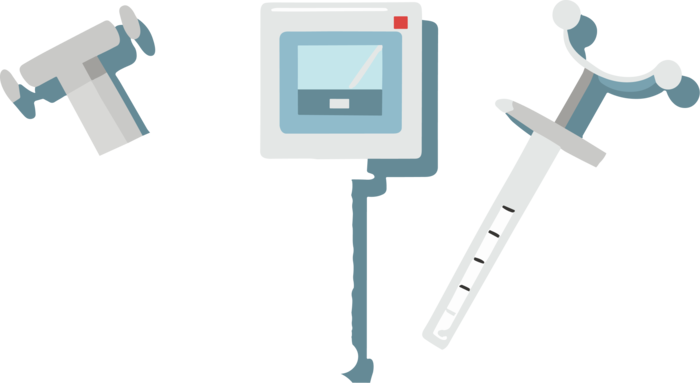 Illustration of common objects in a doctor's office.