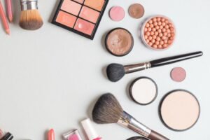 cosmetic products over a table.